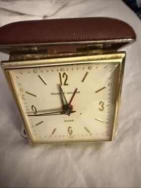 Vintage Phinney Walker Travel Alarm Clock Brown Gold Model Made In Japan